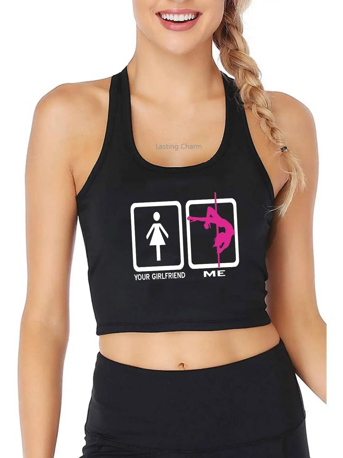 

Comparison chart your girlfriend and me Pattern Tank Top Pole Dancer Humor Fun Print Yoga Sports Workout Crop Top Gym Tops