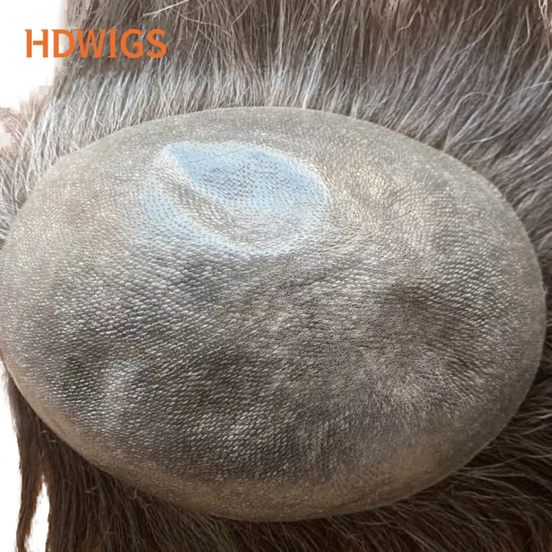 Man Toupee Transparent Full PU 0.04-0.05cm Human Hair Wig Indian Remy Hairpiece 100% Natural Hair System Vloop Hair Prosthesis