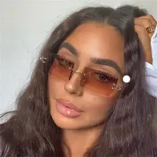 Rimless Rectangle Womens Sunglasses 2021 Luxury Brand Brown Tinted Lens Sun Glasses Fashion Square Shades Gradient Eyewear