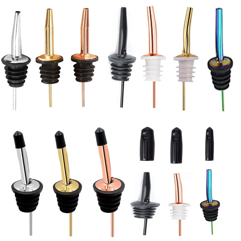 

Stainless Steel Wine Pourer with Cap Oil Champagne Bottle Stopper Plug Keep Wine Freash Black Lid Pourers Bar Party Supplies