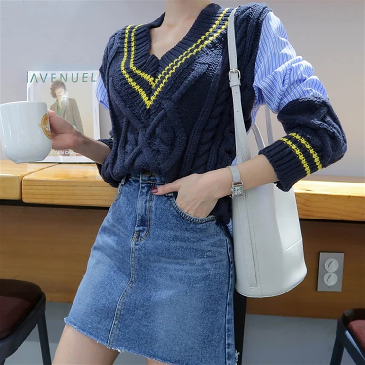 Пуловер женский трикотажный с V-образным вырезом на зиму и весну SW1162 2021 | Женская