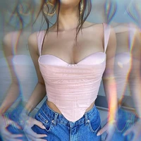 sexy sleeveless mesh bustier tank top elegant women pink spaghetti strap slim fit corset summer backless crop top camisoles