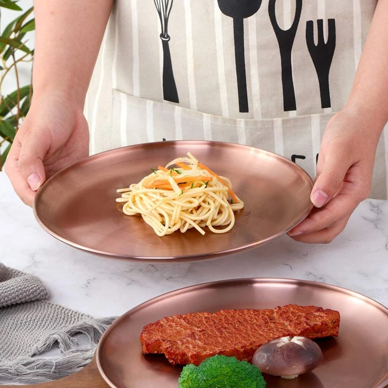 

Round Pizza Baking Pan Sets,Reusable Brushed Plates-Round 9 Inch Plates Use for BBQ Steak, Set of 2