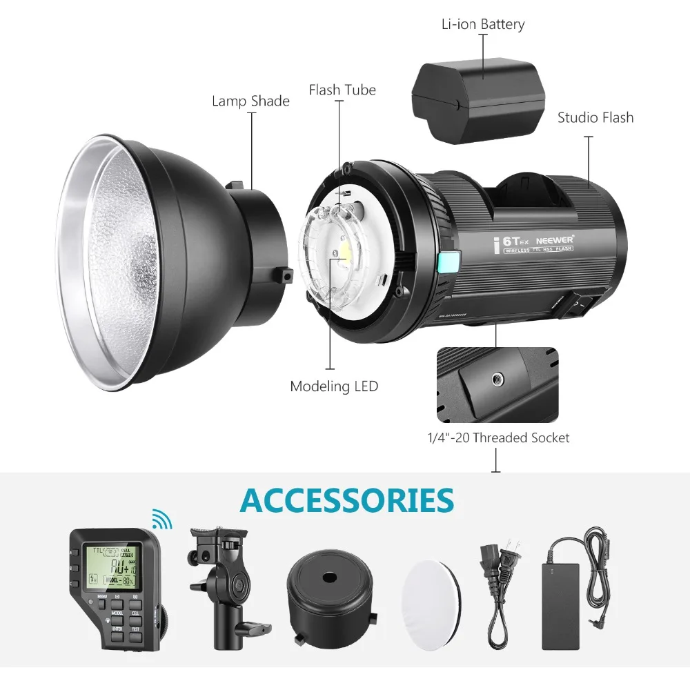 Neewer i6T EX 600W 2,4G ttl Studio Strobe 1/8000 HSS вспышка моносвет совместима с sony, беспроводной триггер/моделирующая лампа/Recycl