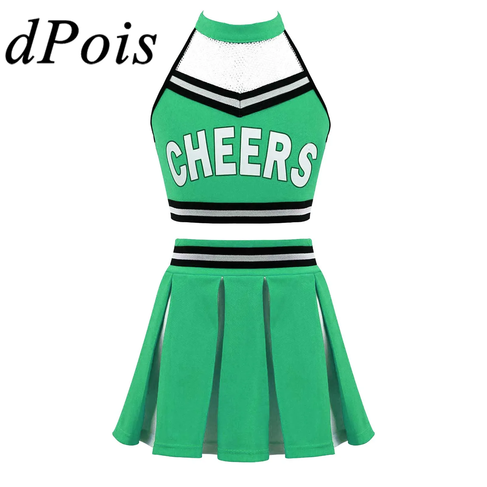 

Kids Cosplay Cheerleading Costume Set Crop Top + Pleated Skirt Girls Dancewear for Competition Cheers Dancing Suits Uniforms