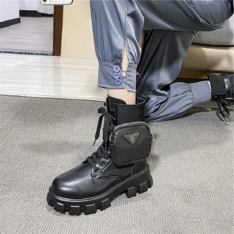 

IPPEUM Boots Female Women Shoes Pocket Boots Thick Soled Motorcycle Boots Women's Ankle Boots bottines pour les femmes