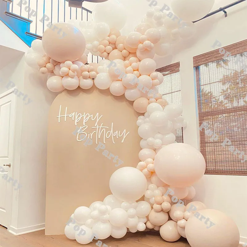 

Doubled Cream Peach Balloon Arch Garland Wedding Decoration Natural White Color Ballon Baby Shower Birthday Party Decor 186pcs