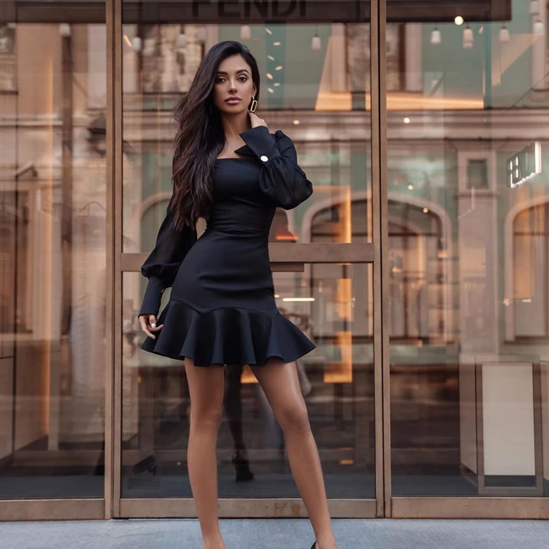 Vestidos mujer осень 2019 винтажные женские платья элегантные вечерние с квадратным