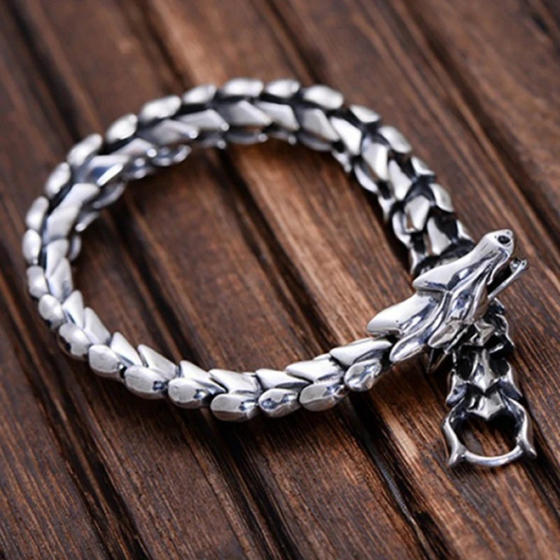 Винтажный Браслет скандинавский Викинг из нержавеющей стали 316L с драконом