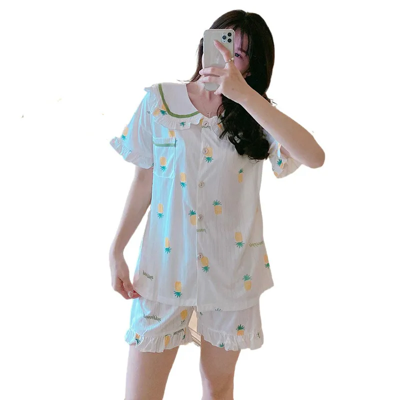 

Hot Sale Summer Shorts Pajama Sets for Women Short Sleeve Sleepwear Cute Girls Cotton Pyjama Homewear Pijama Mujer Home Clothes