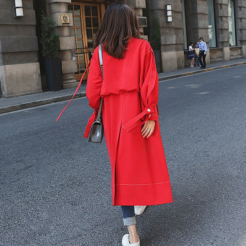 2020 spring Autumn Casual Double breasted Simple Classic Long Trench coat women red/black Chic Female windbreaker FY32 | Женская одежда