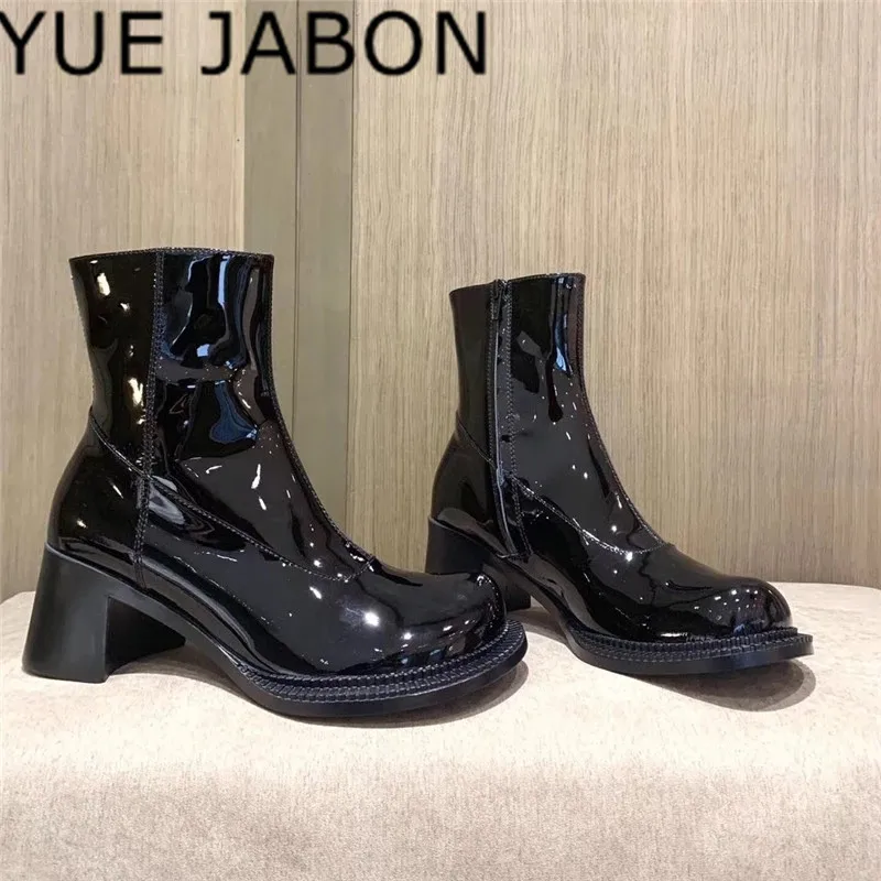 

Retro Genuine Leather Ankle Boots for Women Brand Design Chunky High Heel Autumn Shoes Woman Short Booties Botas Mujer