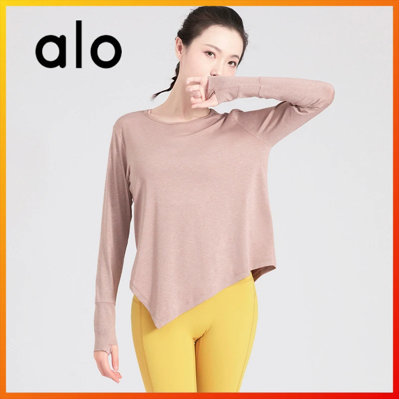

Женская Осенняя тонкая футболка Alo Yoga с длинным рукавом, уличный Повседневный Топ, Спортивная Женская футболка для фитнеса и бега, модная Се...