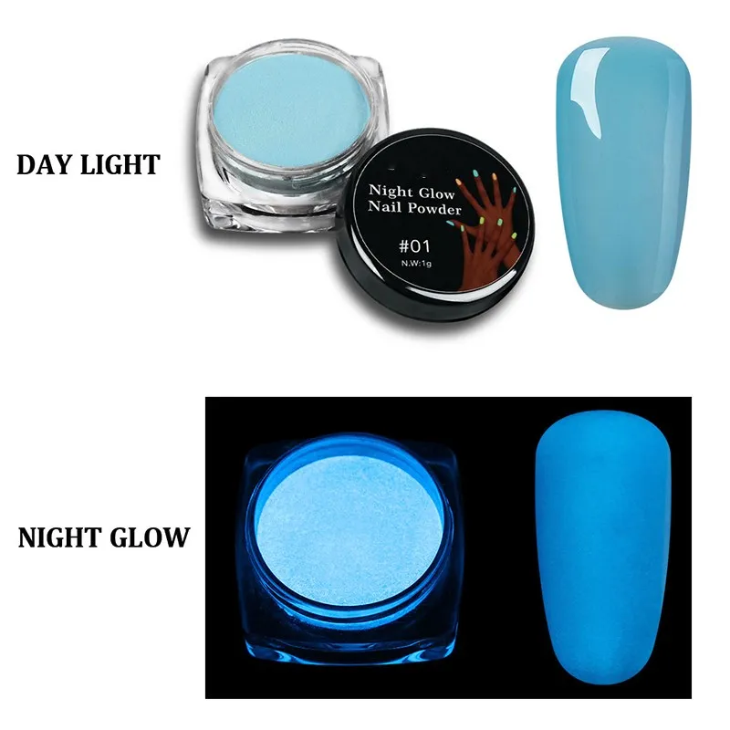 7pcs/lot 1g Luminous Pigment Fluorescent Powder Nail Glitter Glow in the Dark Phosphor Art Dust Effect | Красота и здоровье