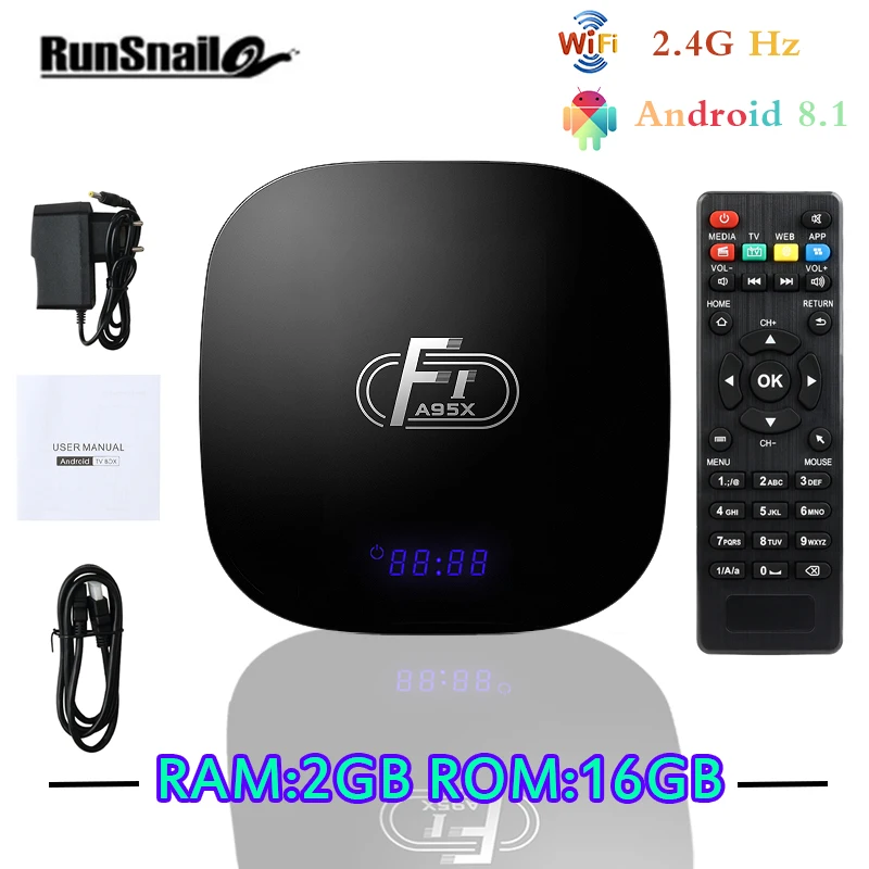 2GB16GB A95X F1 Smart tv Box Android 8,1 Amlogic S905W четырехъядерный телеприставка 4K 2G 16G 2,4 GHz WiFi A95X F1 поддержка H.265 4K PK X96 mini - Цвет: 2GB16GB