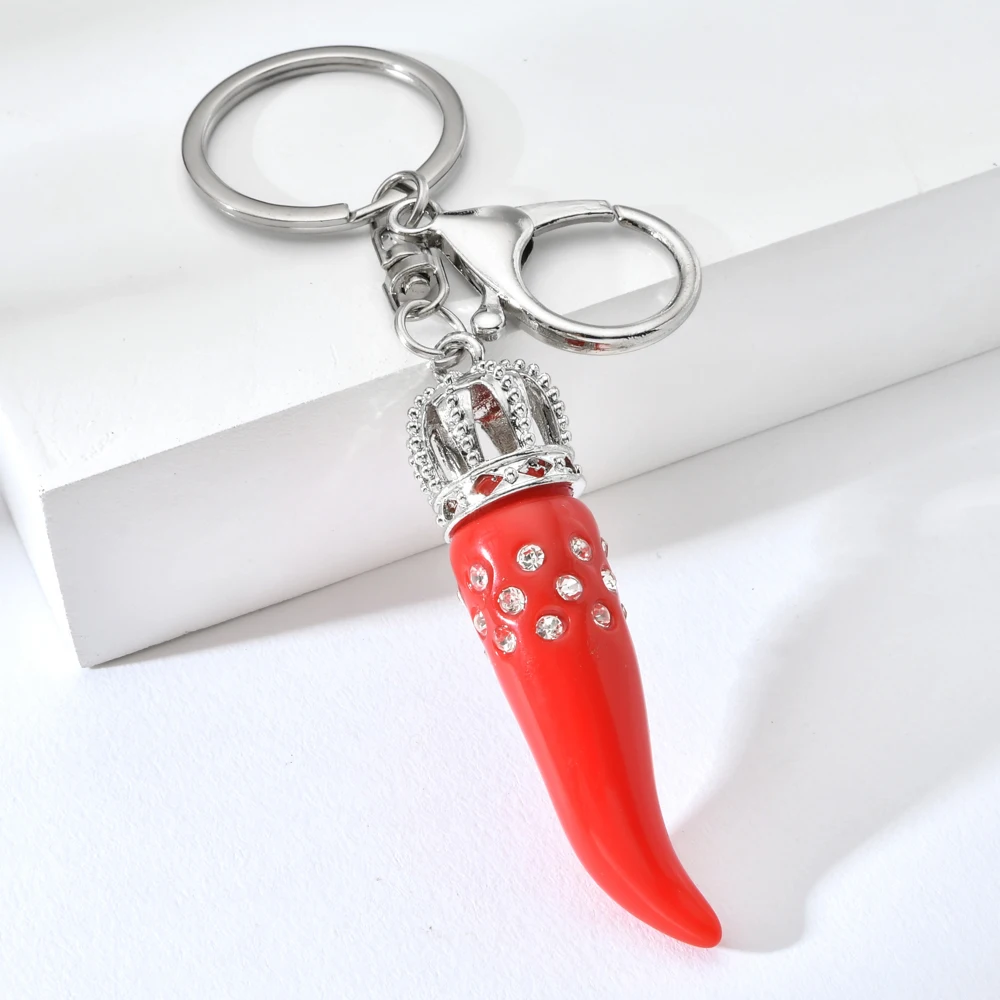 Italy Paprika Keychain Cubic Zirconia Red Chilli Key Chain For Women Bag Charm Keyring Cute Chilli Keychain For Girl Friend
