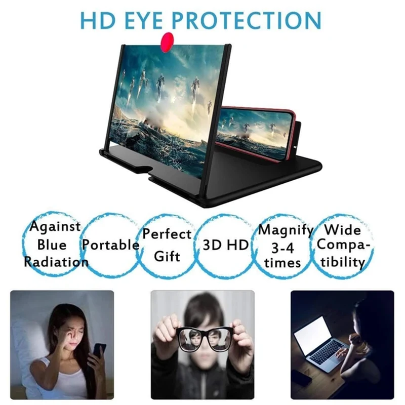 12 дюймовый 3D видео HD усилитель экрана телефона Мобильный телефон Лупа Подставка