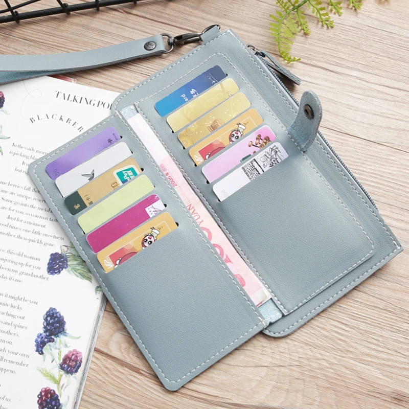 

2021 Women Long Fashion Wallets Desigh Zipper Card Holder Leather Purse Solid Coin Pocket High Quality Purse