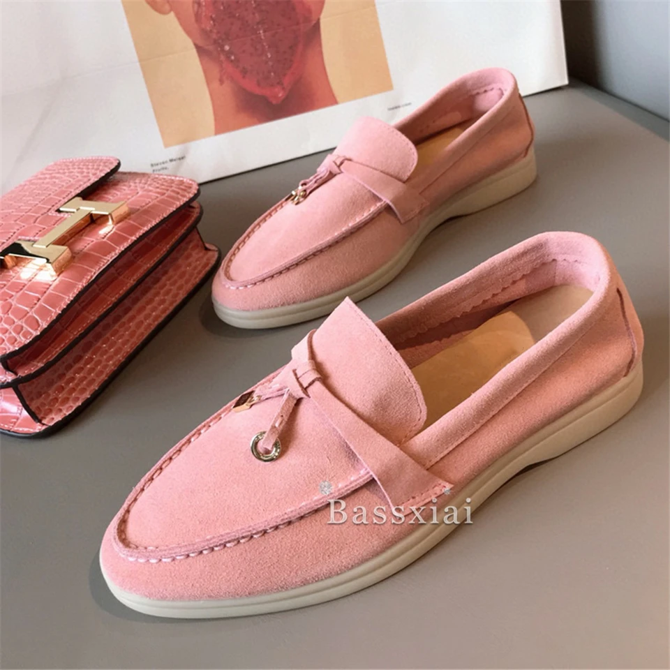 

Metal Locked Decor Casual Flat Shoes Woman Sewing Round Toe Luxury Suede Slip-on Loafers Spring Outwear Lazyman Zapatos Mujer