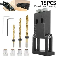 8 38pcs pocket hole screw jig black 15 degree angle woodworking inclined hole fixer drill guide hole puncher locator drill bit