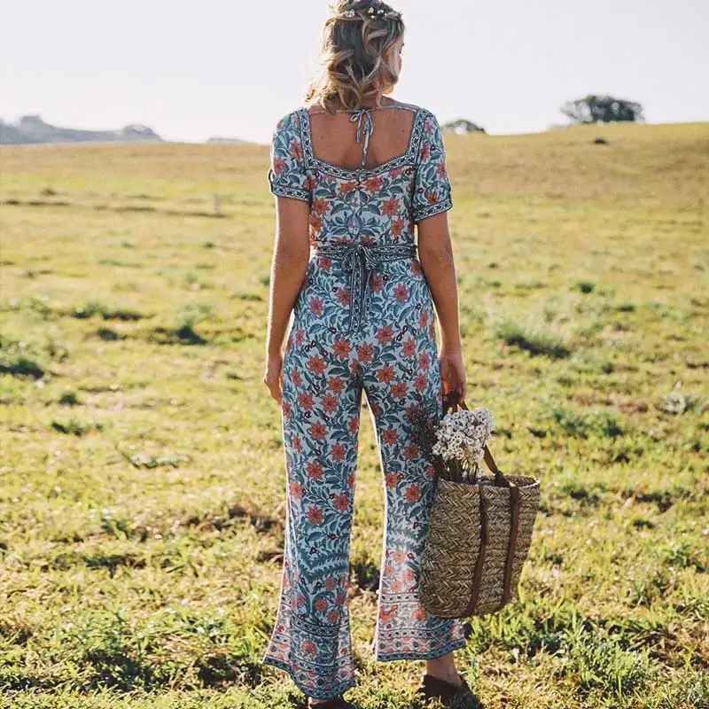Богемный Вдохновленный комбинезон с цветочным принтом Летний широкими
