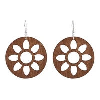tinct round shape natural wood cutout flower drop earrings for women fashion large wooden earrings jewelry wholesale