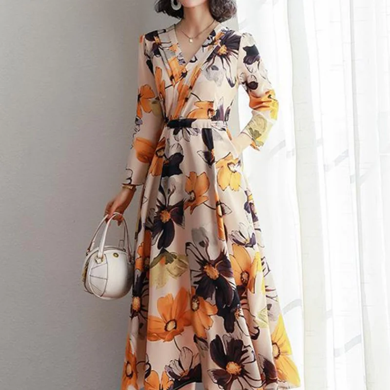 Женское платье-трапеция с цветочным принтом Timis Li повседневное длинное платье