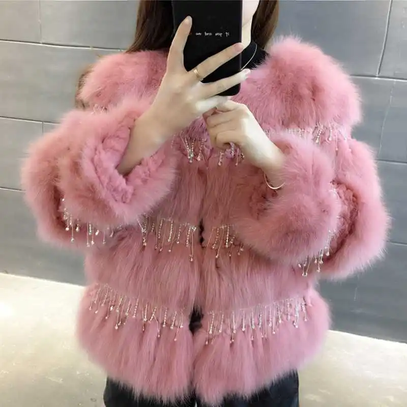 

Fur Fox Natural splicing Rex Rabbit Fur Winter Woman Coats 2021 Genuine Fur Coats Real Fox Fur Coat warm