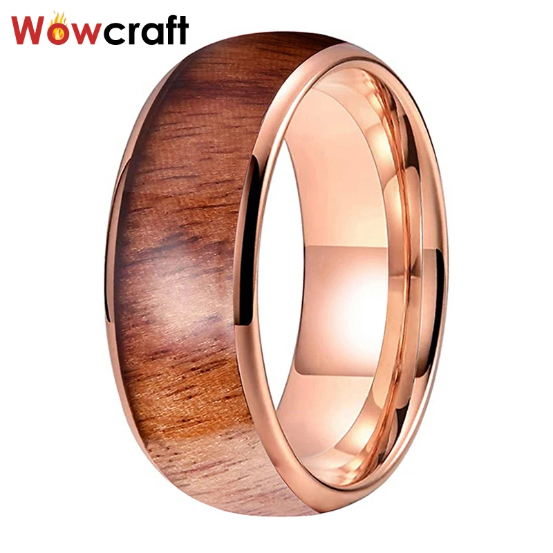 Вольфрамовые кольца Koa из натурального дерева цвета розового золота обручальные
