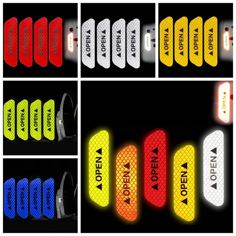 4Pcs Car Stickers on the car Open Reflective Tape Strips Waterproof Warning Night Driving Safety Lighting Luminous | Автомобили и