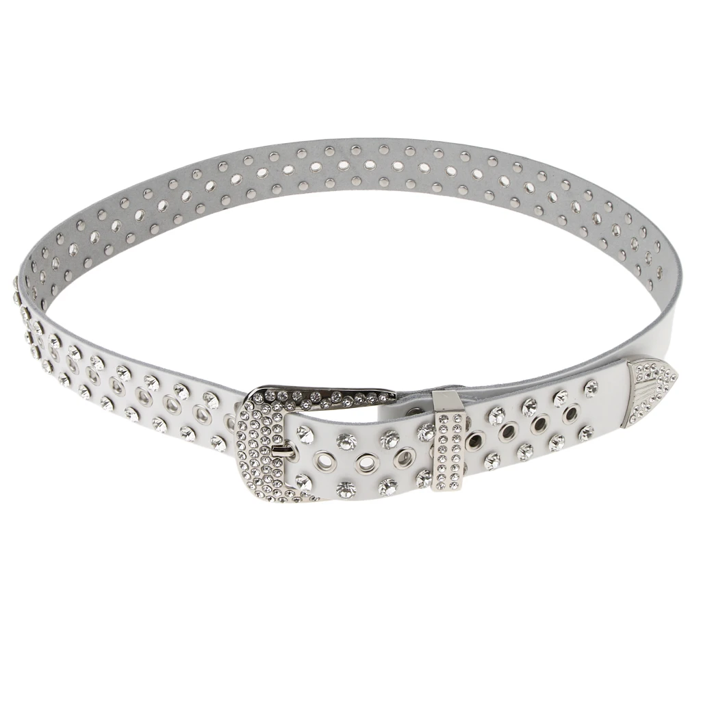 

Women Men Diamante Crystal Belt Leather Waist Belt Strap Cowgirl Waistband