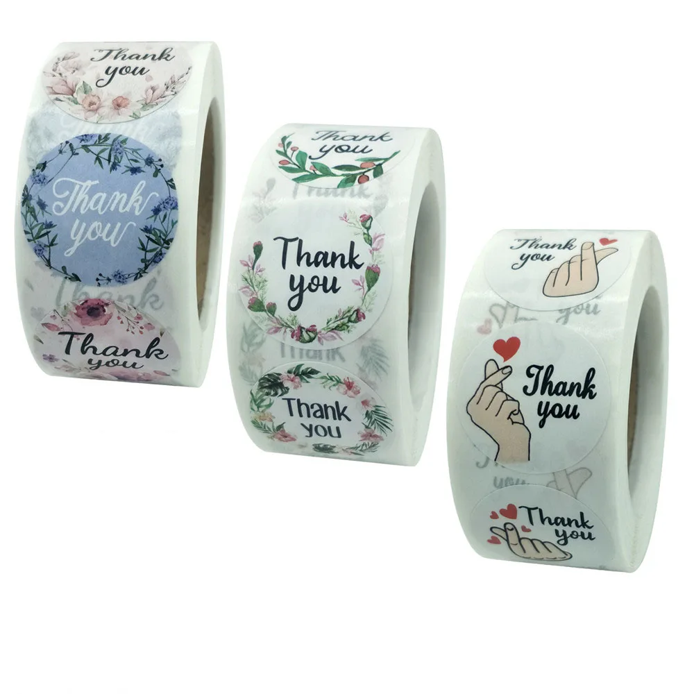 

500pcs/roll Thank You Flowers Stickers DIY Handmade Packaging Sealing Labels Wedding Gifts Tags Party Favors Stickers