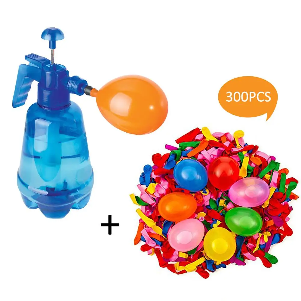 

300Pcs Children's Innovative Water Balloon Portable Filling Station 3 In 1 Pump Bottle Manual Water Inflation Ball Toy Balloon