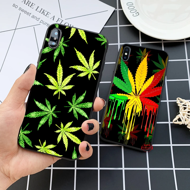 Tropical weed hemp leaves Silicone Case for iPhone 5 5S 6 6S Plus 7 8 11 Pro X XS Max XR |