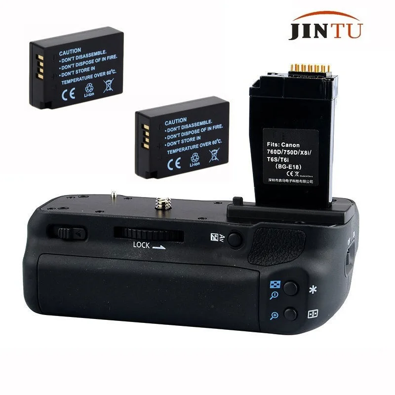 JINTU Camera Battery Grip for Canon EOS 750D 760D +2x LPE17 Kit Rebel T6i T6s X8i 8000D DSLR Camera replacement BG-E18