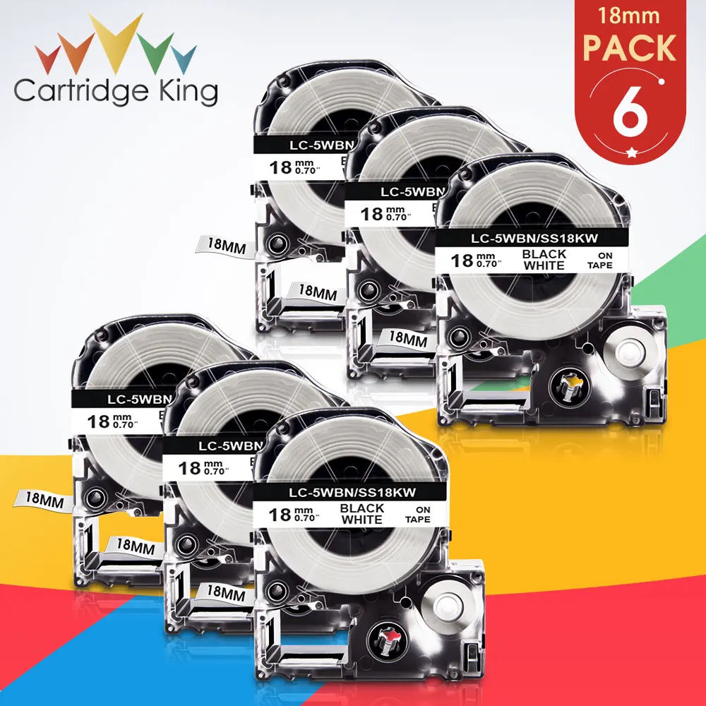 

6PK for Epson SS18KW Black on White 18mm*8m for Tepra PRO King Jim LW-400 LW-500 LW-600P LW-K400 LW-400 LW-500 W-600P Printer