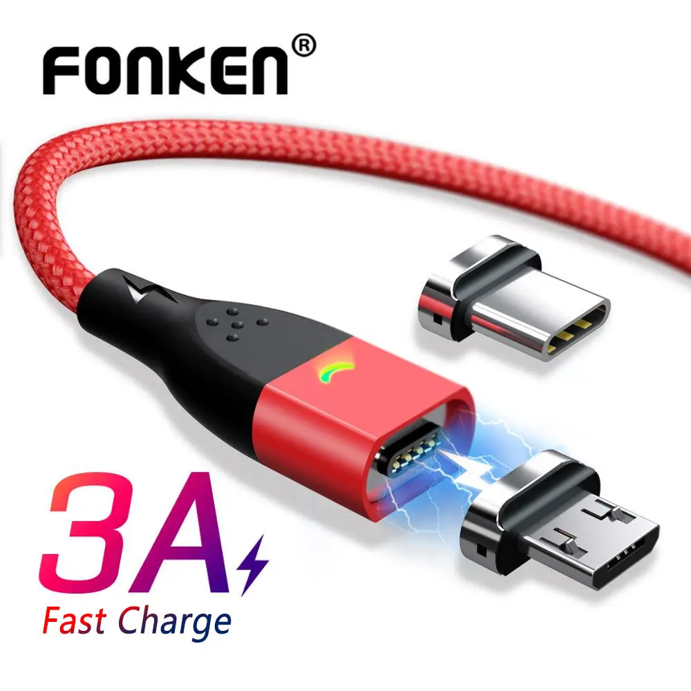 FONKEN Micro USB Магнитный кабель быстрое зарядное устройство магнит Тип C провод для быстрого заряда 1 м 2 м Android мобильный телефон планшет светодиодный шнур данных