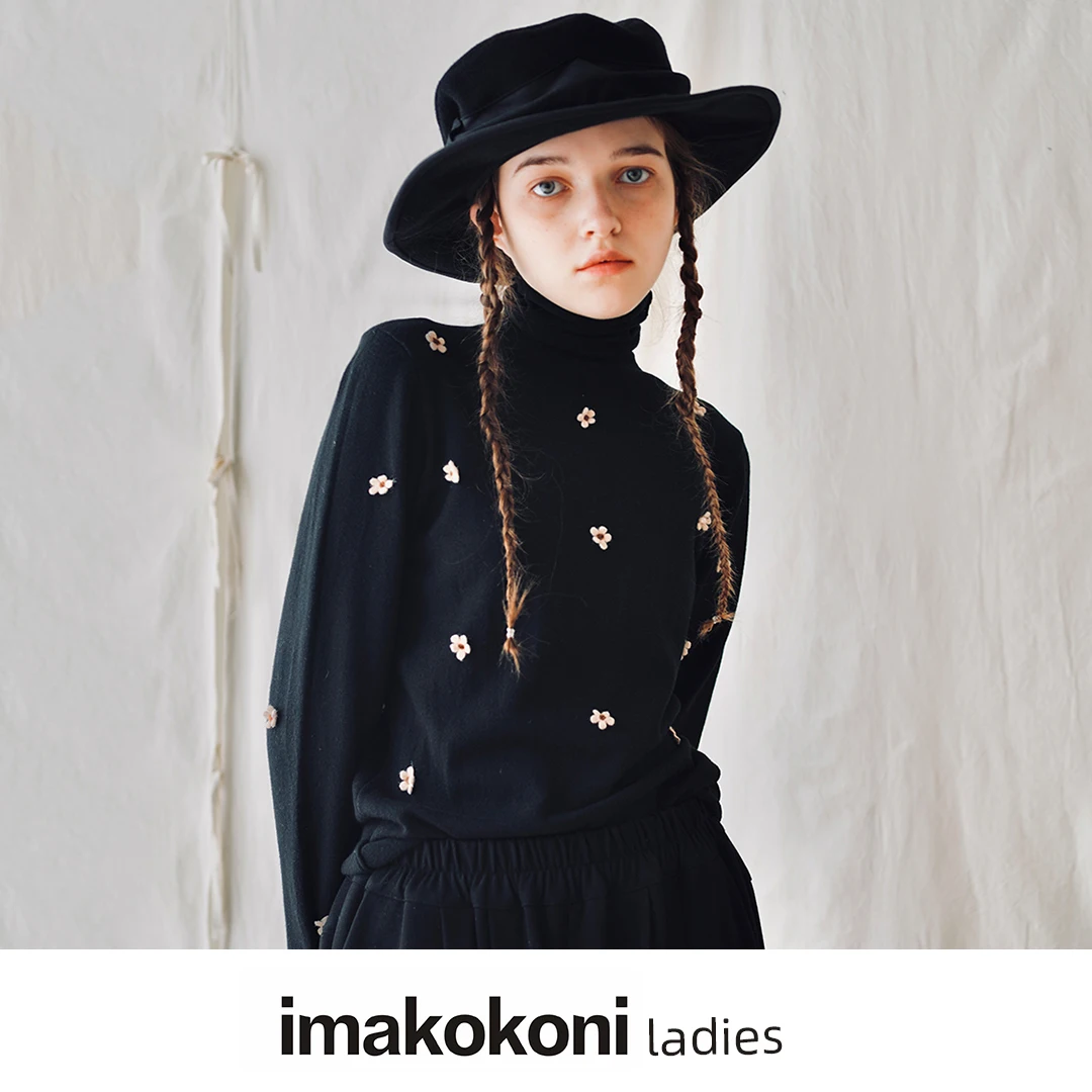 

imakokoni high-neck knitted flower bottoming outer wear pullover women's long-sleeved tops to keep warm original design new