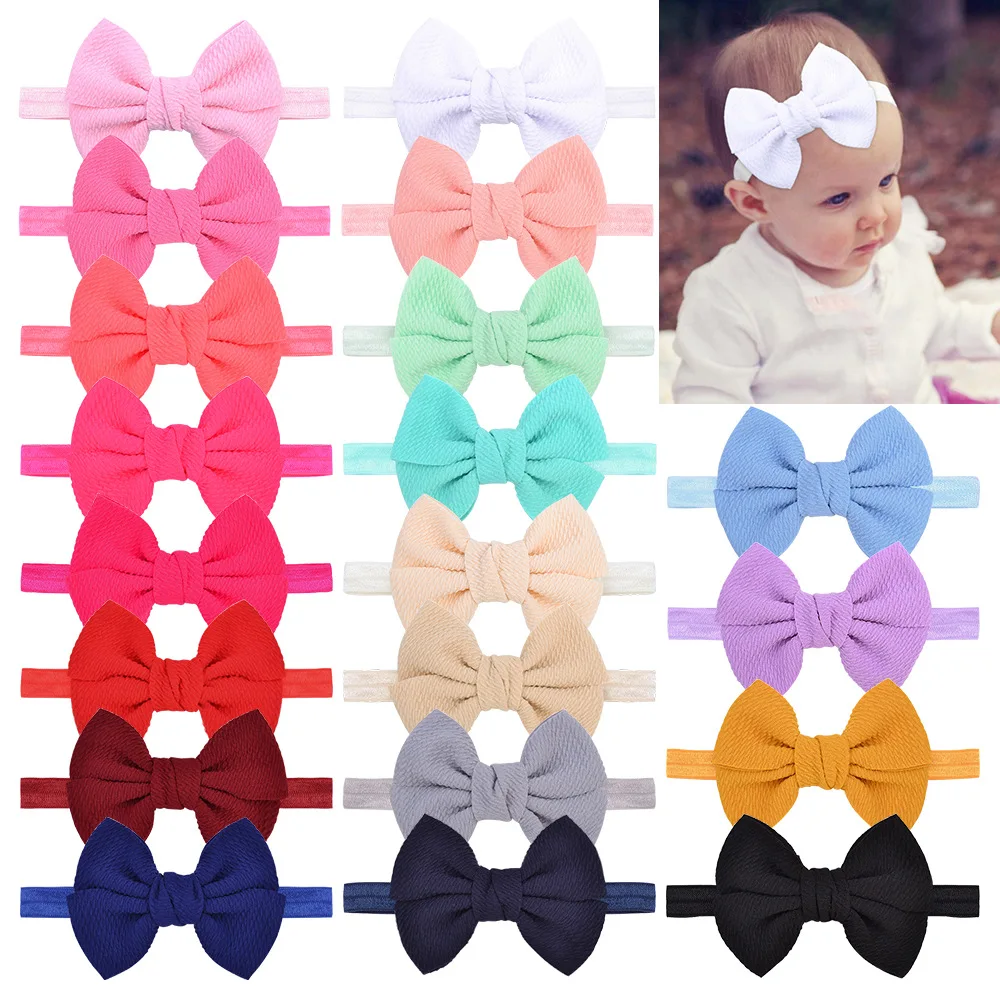 4.3 Inches Solid Color Handmade Bowknot Baby Girls Headband Fashion Bows Elastic Hairband Clothing Decoration Infant Accessories