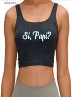 sipapi print crop top womens humor fun flirty spanish print slim fit sports yoga tank top