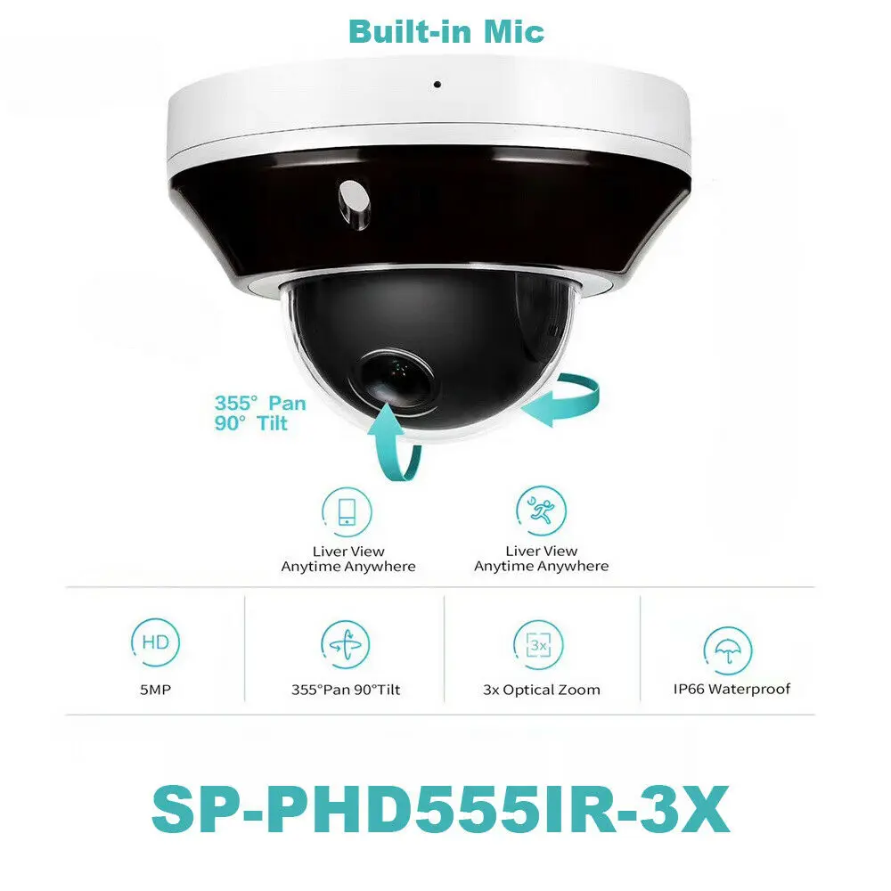 Купольная камера Hikvision совместимая с 5 МП PoE PTZ 3 кратный оптический зум встроенный
