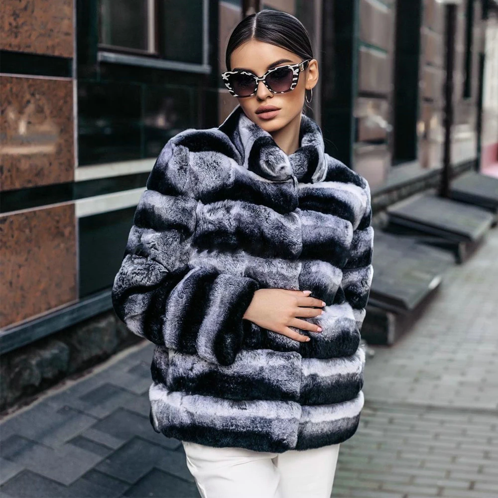 Winter Women Natural Rex Rabbit Fur Jacket Stand Collar 2022 New Whole Skin Genuine Rex Rabbit Fur Coat Outwear Thick Warm Woman