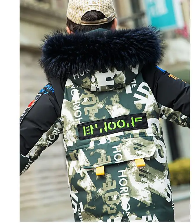 

Russia winter new thicken down jacket children real fur collar down coats boys fashion Camouflage coat teenage outerwear ws1819
