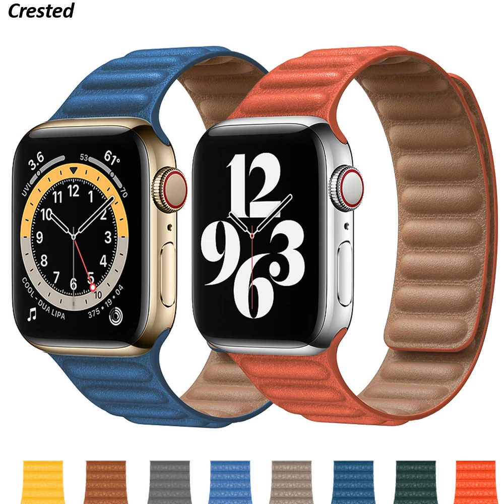 Кожаный ремешок для часов Apple watch 44 мм 40 38 42 1:1 оригинальный браслет с магнитной