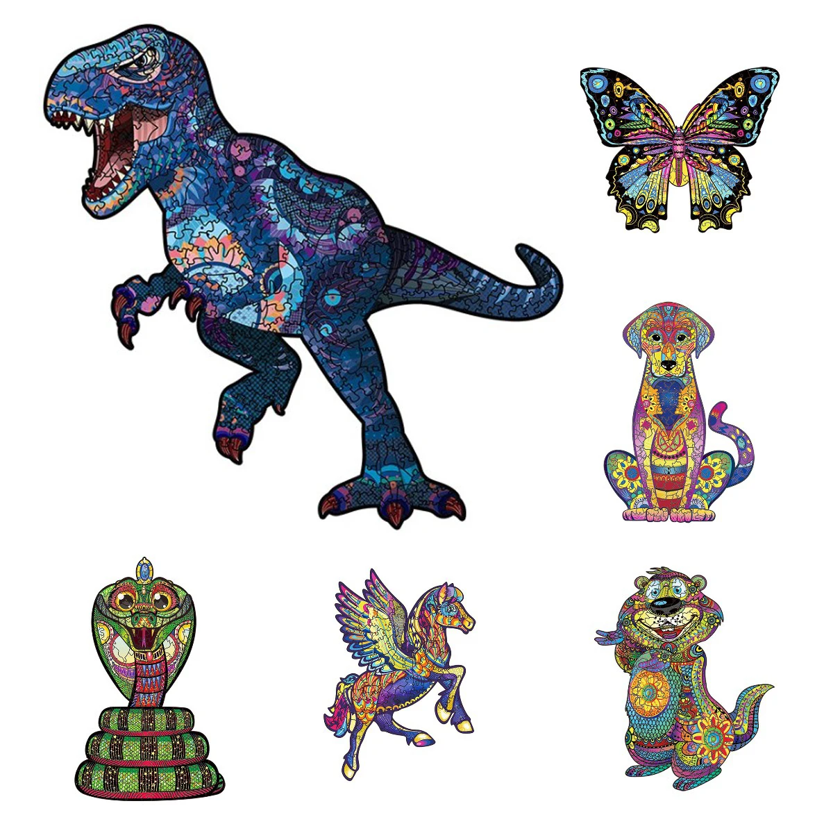 

Wooden Dinosaur Jigsaw Puzzle DIY Animals Shaped Puzzles Board Set for Adults Educational Toys for Children Xms Gifts Home Decor