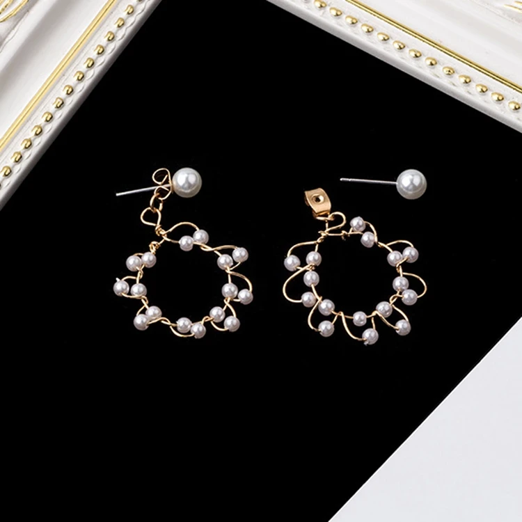 Корейские Новые массивные серьги с жемчугом Золотые круглые геометрические