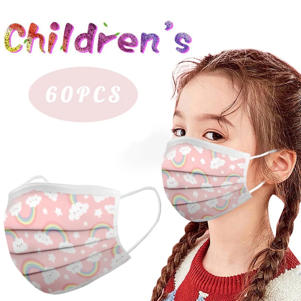 

40-80pc Child Mask Lovely Print Children's Mask Disposable Face Mask Industrial 3 Ply Ear Loop Anti-dust Pollution Cartoon Masks