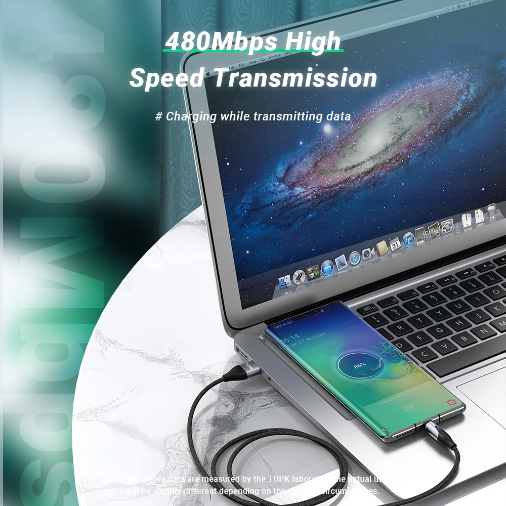 Магнитный USB кабель TOPK 3A Micro Type-C iPhone 1 м серебристый красный синий | Мобильные