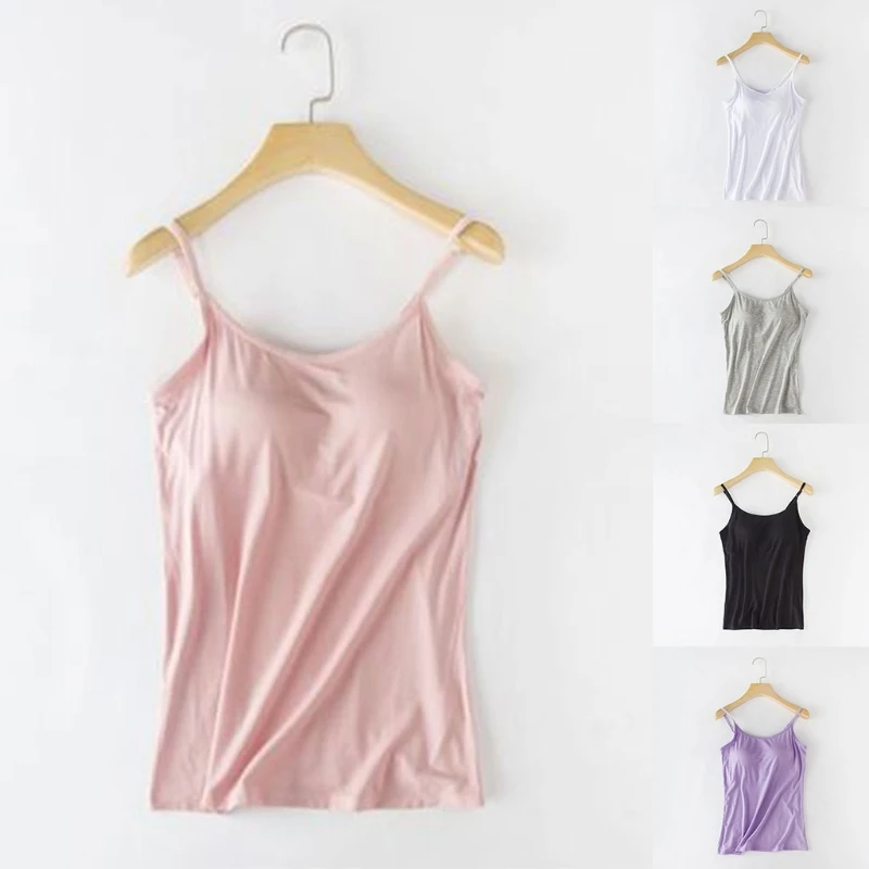 

Майка женская на тонких бретельках со встроенным бюстгальтером