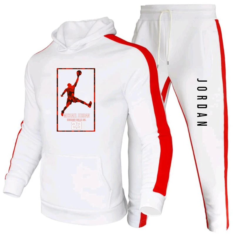

Autumn and Winter Men's and Women's Trendy Hot Color-Block Printing Hooded Sweatshirt Suit